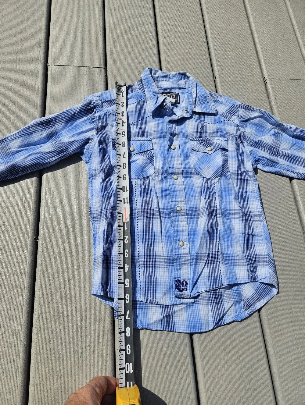 Wrangler 20X Boys Pearl Snap Shirt Medium 7-8 Blue Plaid Long Sleeve Western Kid